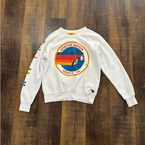 Aviator Nation Venice CA Rainbow Logo Crewneck Sweatshirt White Size XS - Picture 2 of 8